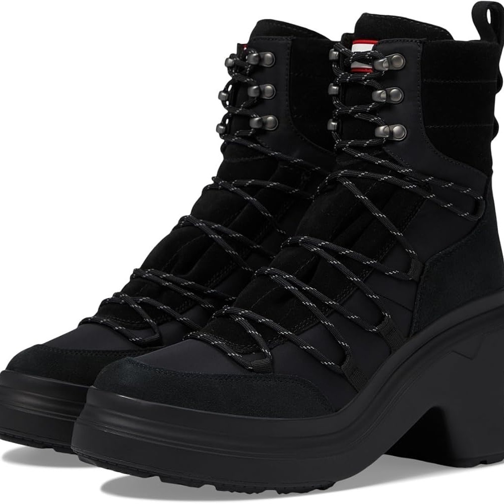 Hunter Womens Discoverer Mid Lace-Up Leather Heel Boot